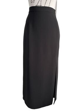 Vintage Mantles Classic Black Fully Lined Back Zip Side-Slit Midi Skirt (10)